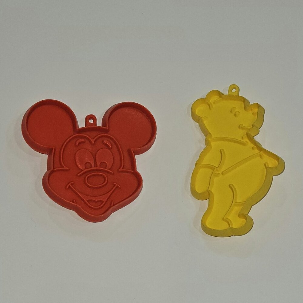 2 VTG Cookie Cutters Lot Disney Hallmark Red Mickey Mouse Yellow Winnie the Pooh